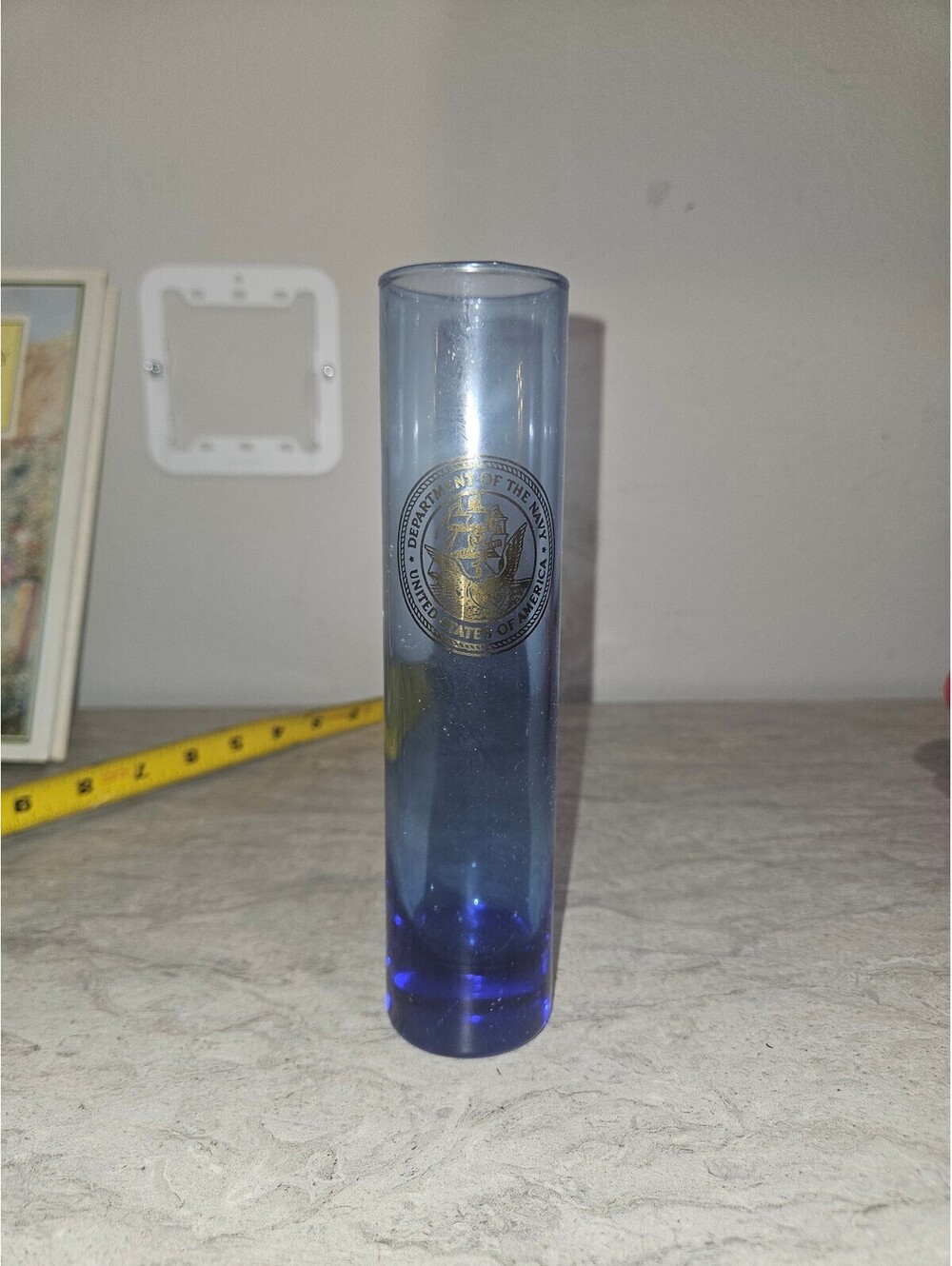 Blue Tall Shot Glass with Emblem